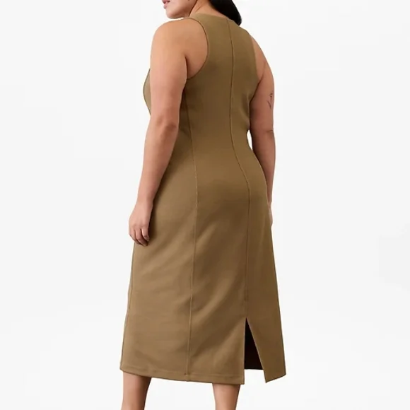 ✨️ NWT Athleta Seasoft Tan Rib Midi Tank Dress Small Tall - Picture 3 of 8